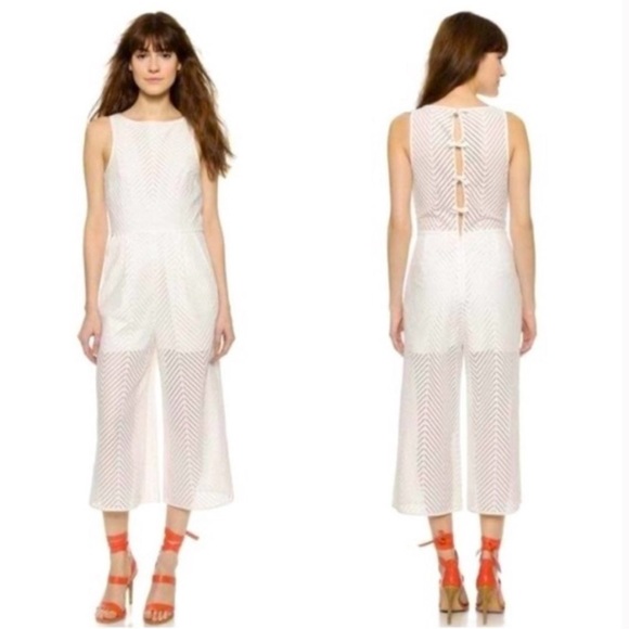 Tibi 'Blanca' Laser Cut Chevron Wide Leg Jumpsuit in Ivory Size